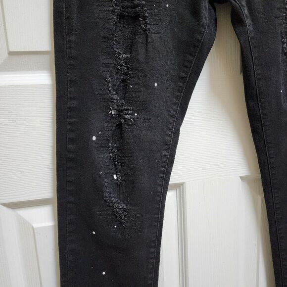 Waimea Jeans Womens 32 Black Stretch Denim Distressed Paint Splatter Skinny Fit - Picture 9 of 14